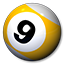 Yellow and white striped billiard ball with number 9