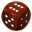 Wood-textured die showing 5, 6, and 3, used in an online backgammon game interface